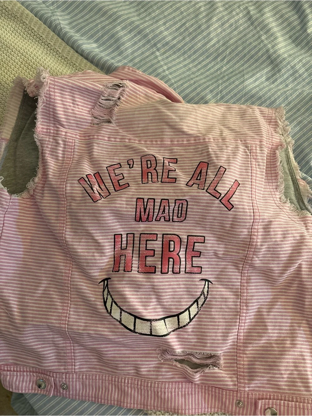 Disney Pink & Gray Striped Sleeveless Hooded Vest